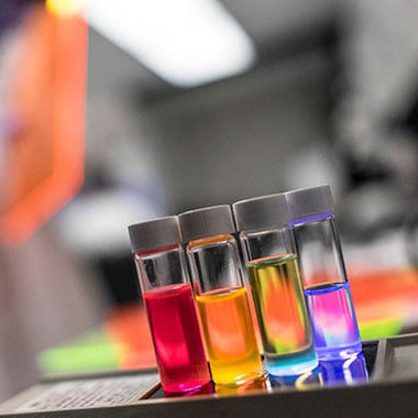 Vials with colorful liquid