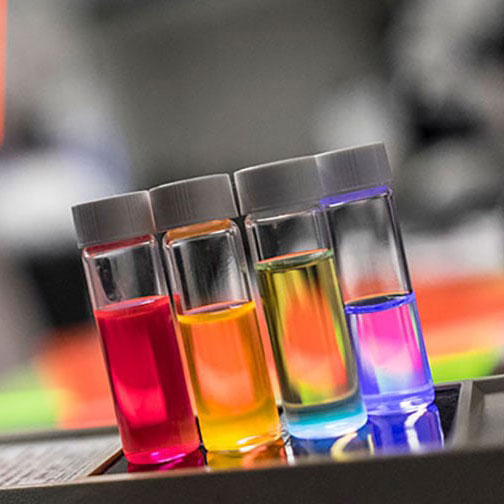 Multiple vials full of colorful liquid