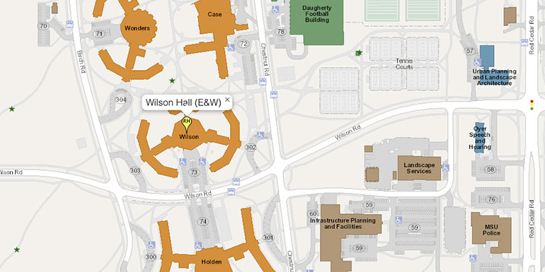 Map of Wilson Hall. Links to the MSU Interactive Map